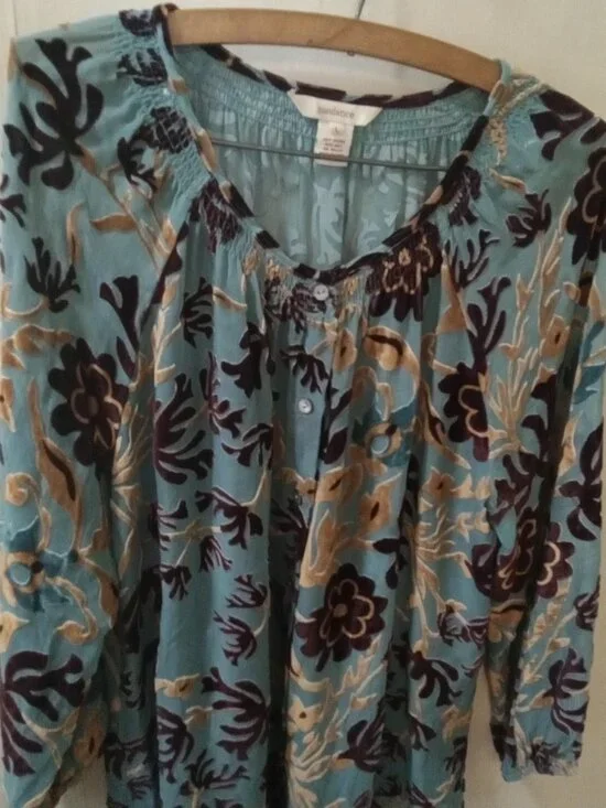 Sundance Sz L sheer turquoise with velvet pattern Blouse - Picture 6 of 6